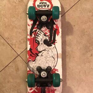 Rude Boyz 17" Mini Skateboard w/ Trucks & Wheels. Skull Graphic, 10616, preowned